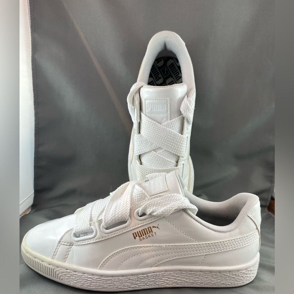 Puma Basket White Sneakers with Gold Logo
